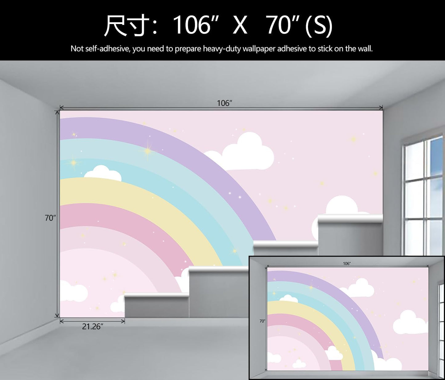 WFBHUA-Rainbow Cloud Wallpaper Mural Kids Bedroom Pink Wallpaper for Girls Room Baby Room (Not Peel and Stick)