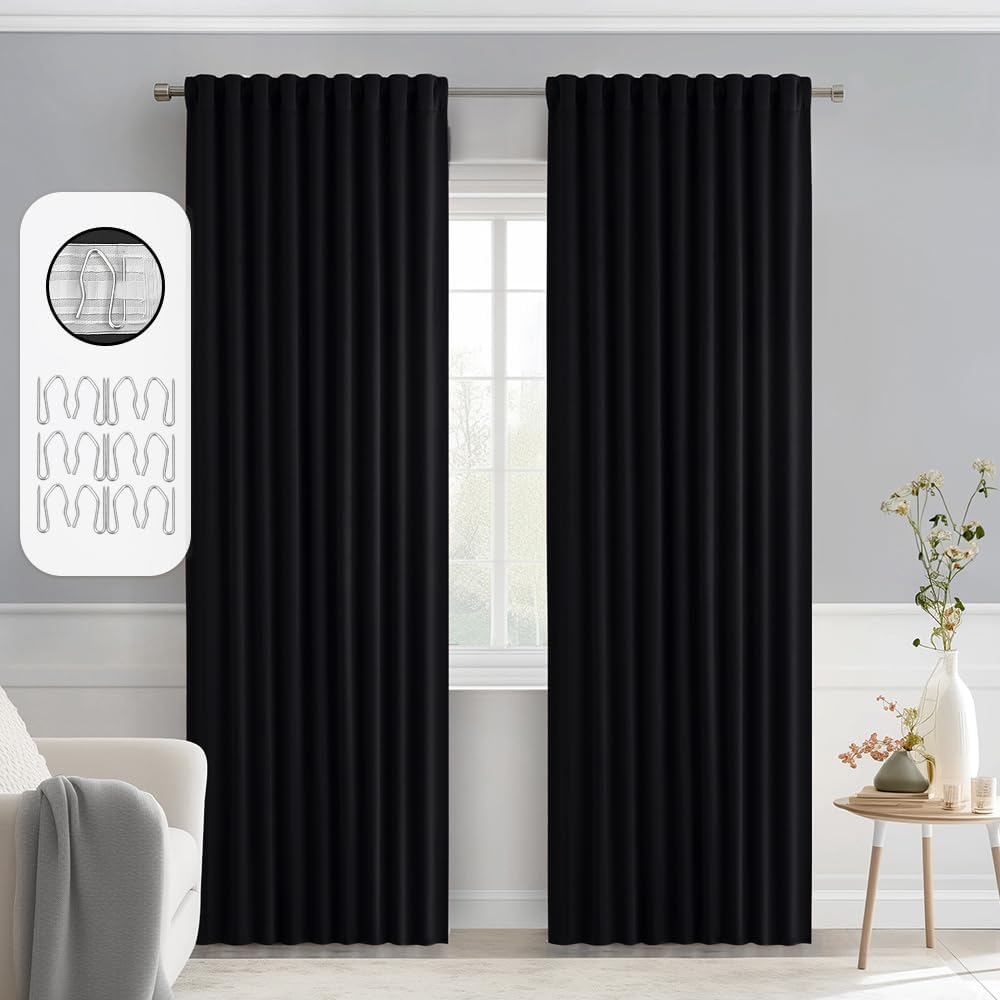 MIULEE Black Back Tab Blackout Curtains 80 Inch Length 2 Panels Set for Living Room Bedroom Privacy, Halloween Rod Pocket/Pinch Pleat Thermal Insulated Room Darkening Pleated Light Blocking Drapes