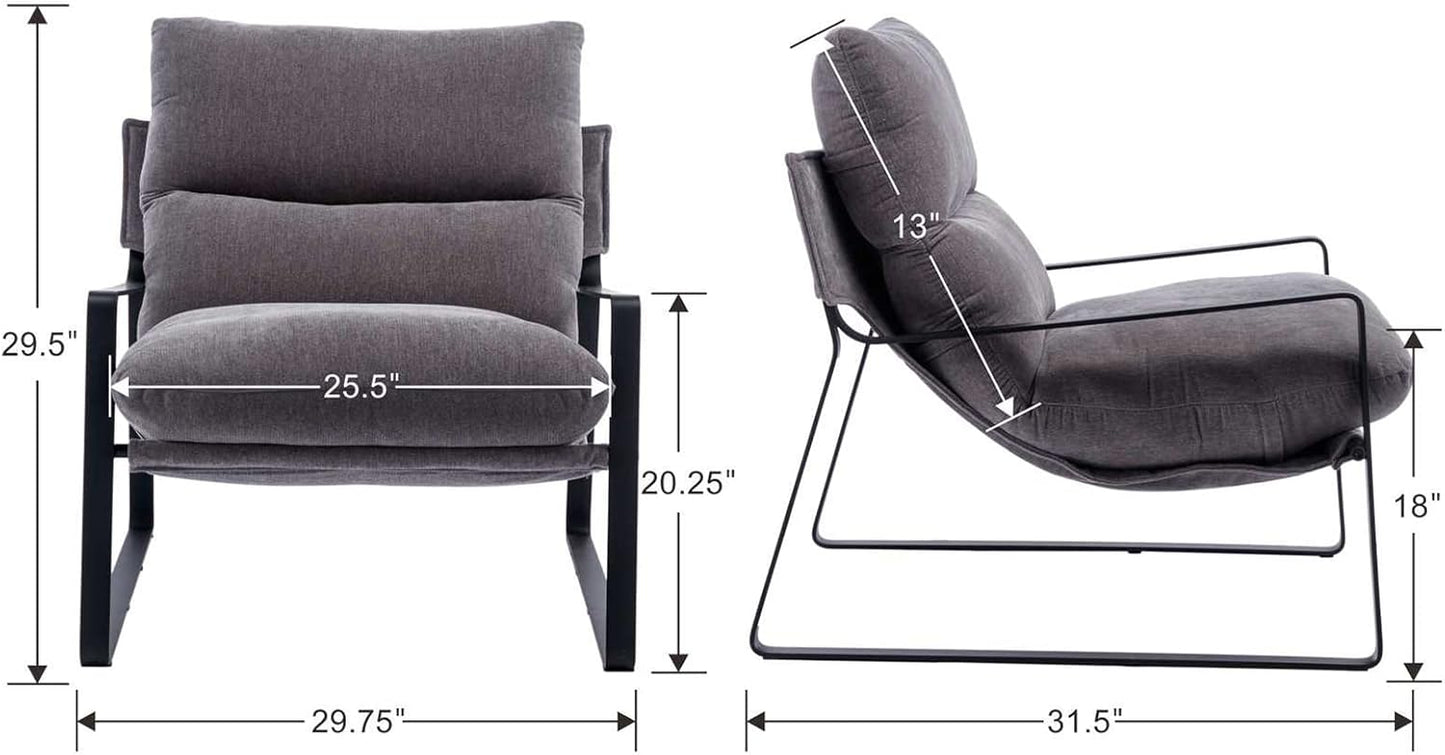 DUOMAY Modern Accent Arm Chair Set of 2, Comfy Linen Lounge Lazy Chair with Metal Leg, Mid-Century Corner Chair for Living Room Bedroom Office Apartment, Grey