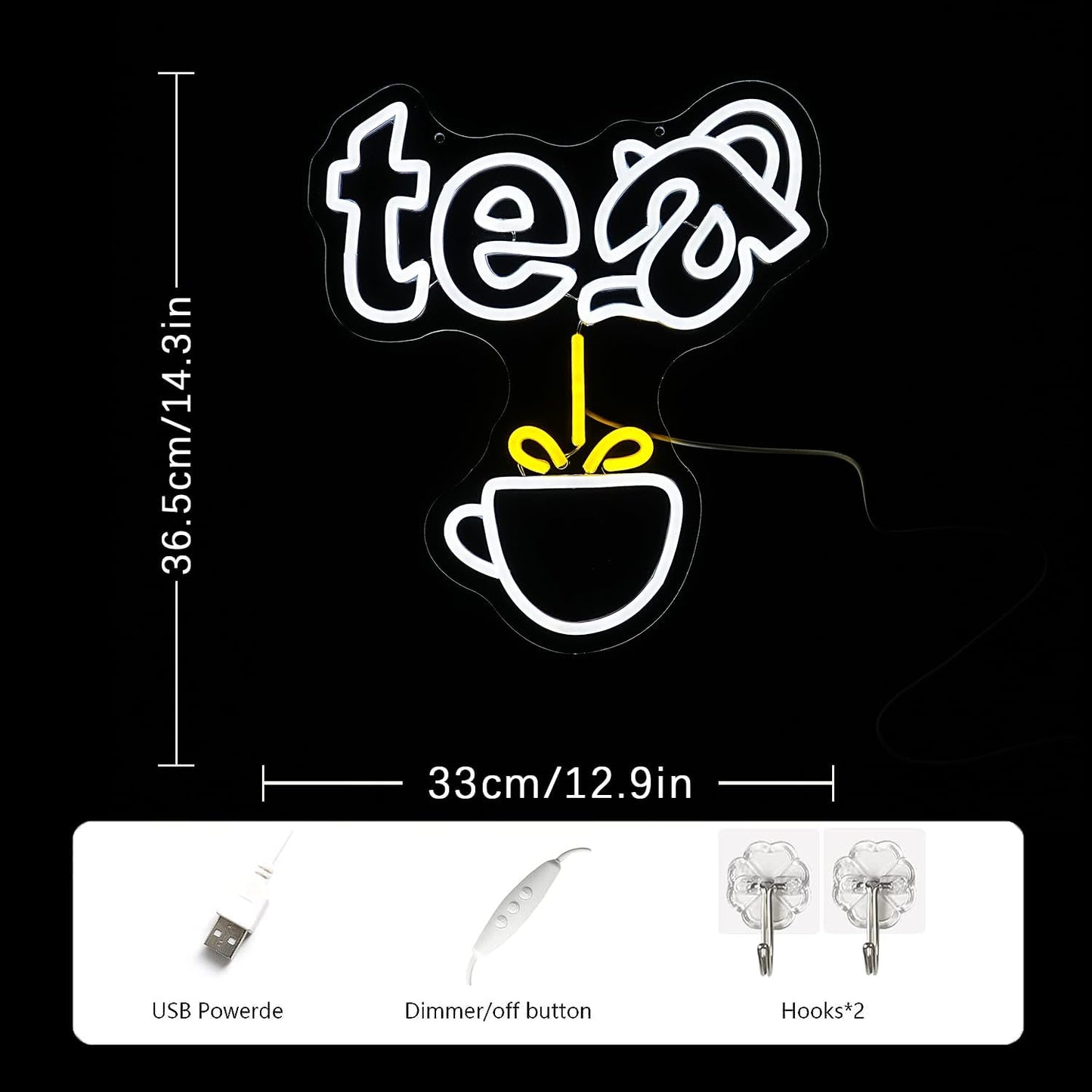 Tea Neon Sign Teapot LED Neon Light White Tea Bar Neon Sign Decor Hanging for Coffee Station, Teahouse, Restaurants, Home, Farmhouse, Kitchen Decoration