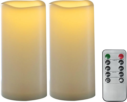 CANDLE CHOICE Waterproof Outdoor Battery Operated Flameless Candles with Remote Timer Plastic Flickering Fake Electric LED Pillars for Lantern Garden Wedding Christmas Decorations 3x6 Inches 2 PCS