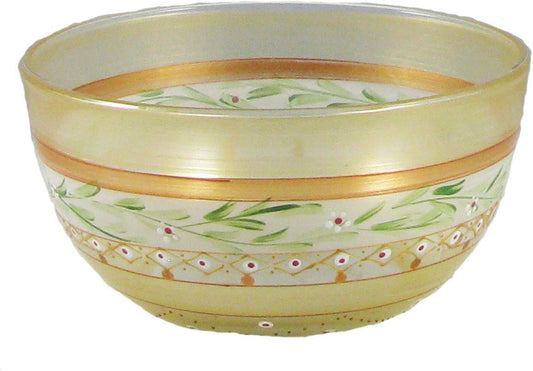 Crafted Creations Set of 2 Gold Mosaic Garland and Stripes Hand Painted Glass Serving Bowls 6"