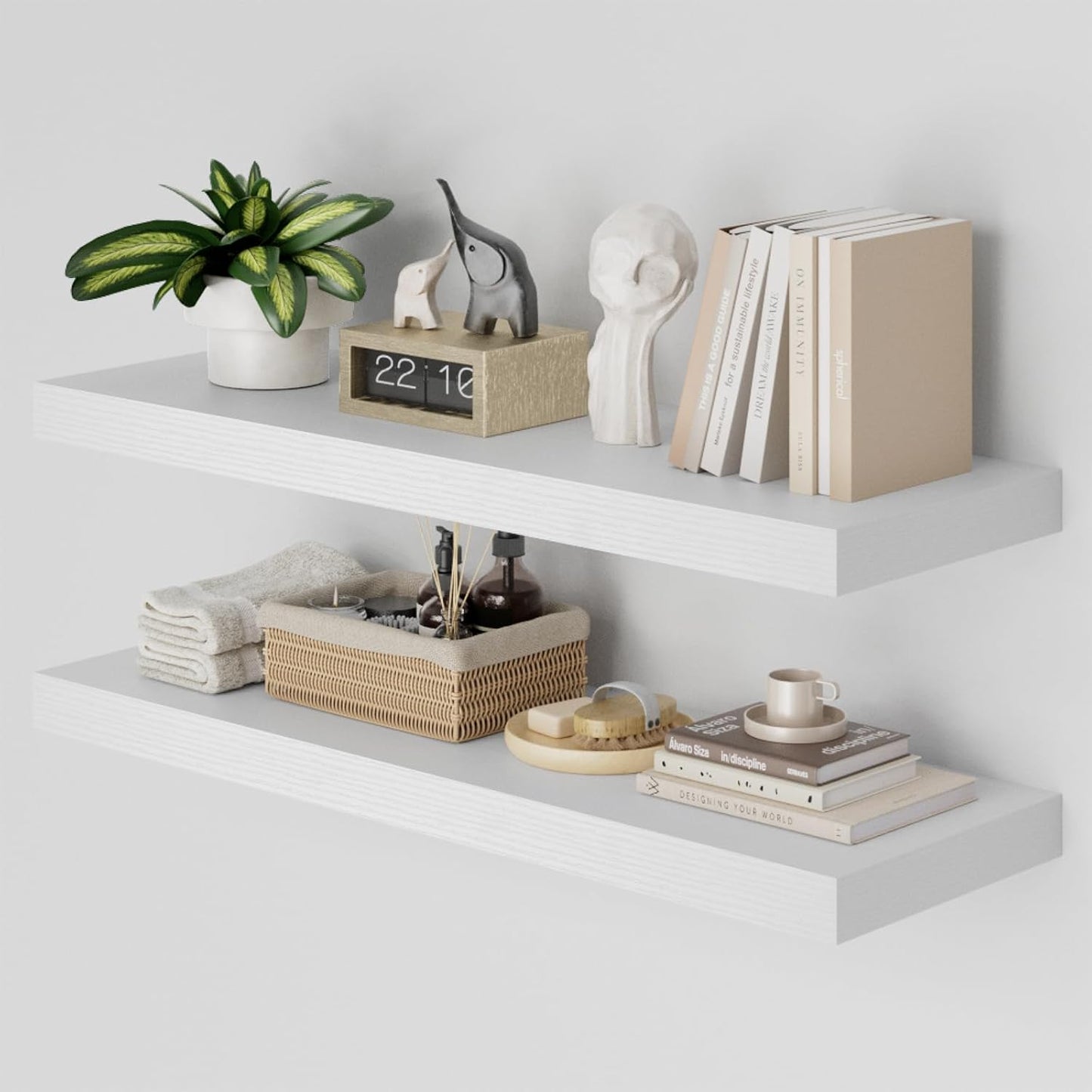 Heimlove 36 Inch Long Floating Shelf for Wall, 12" Deep White Floating Shelves Wall Shelves for Bedroom Living Room Bedroom, Wall Mounted Shelves for Storage Book Decor, Set of 2