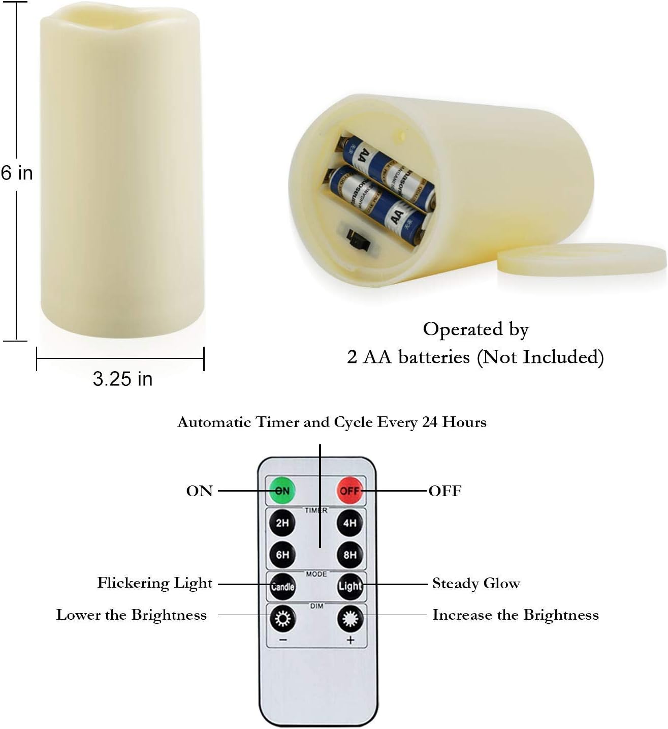 Amagic 3" x 6" Outdoor Waterproof Flameless Candles, Battery Operated Candles with Remote and Timer, Flickering Electric LED Pillar Candle for Outdoor Patio, Garden, Indoor Room Decor, Ivory, Set of 6
