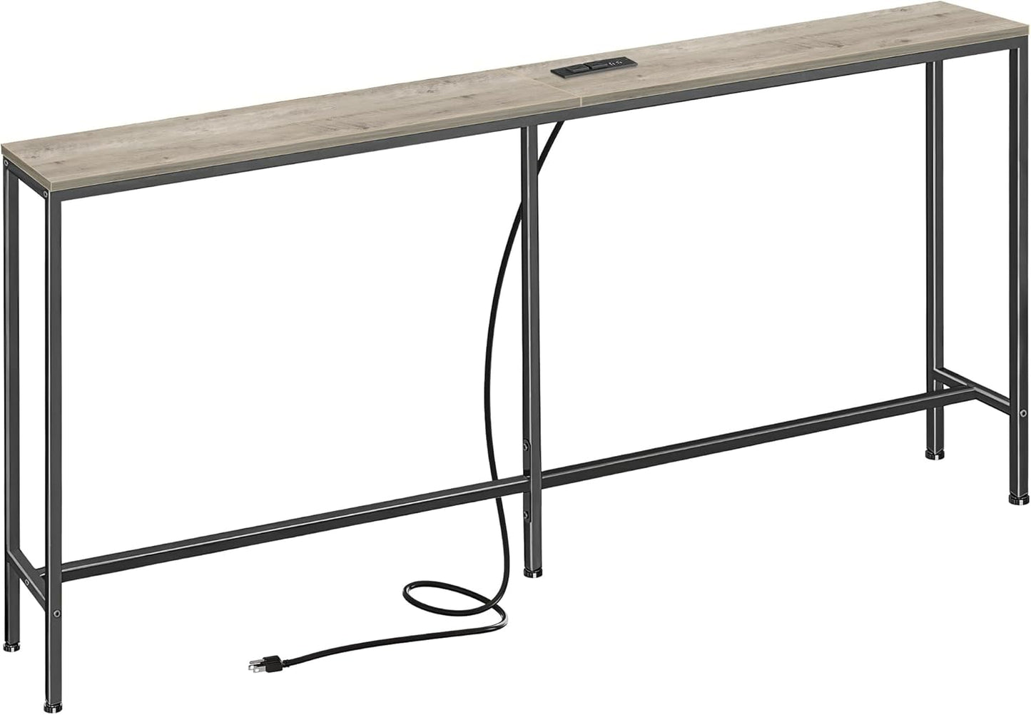 SUPERJARE 70 Inch Console Table with Outlet, Narrow Entryway Table for Living Room, Oak