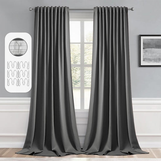 MIULEE Back Tab Grey Blackout Curtains 120 Inch Long 2 Panels Set for Living Room Bedroom Privacy, Rod Pocket/Pinch Pleated Extra Long Thermal Insulated Room Darkening Light Blocking Curtains/Drapes