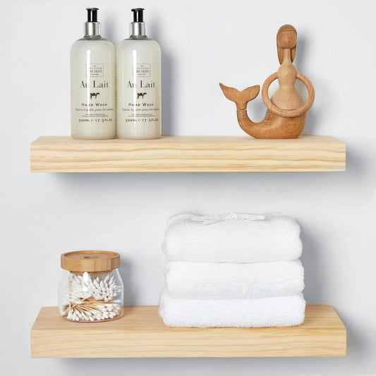 Homeforia 18 inch Wood Floating Shelves, High End Solid Natural Wood 18inch Floating Shelf for Wall Mounted, Unfinished Wooden 18in Floating Shelves, Heavy Duty Bracket, 18 X 6.5 X 1.75 inch, Set of 4