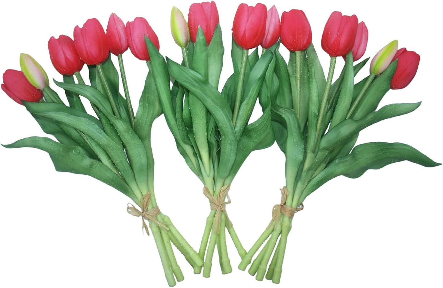 15pcs Artificial Tulips Flowers, Fake Tulips Real Touch, Faux Latex Bouquets, for Party Wedding Home Room Decoration (Rose Red)