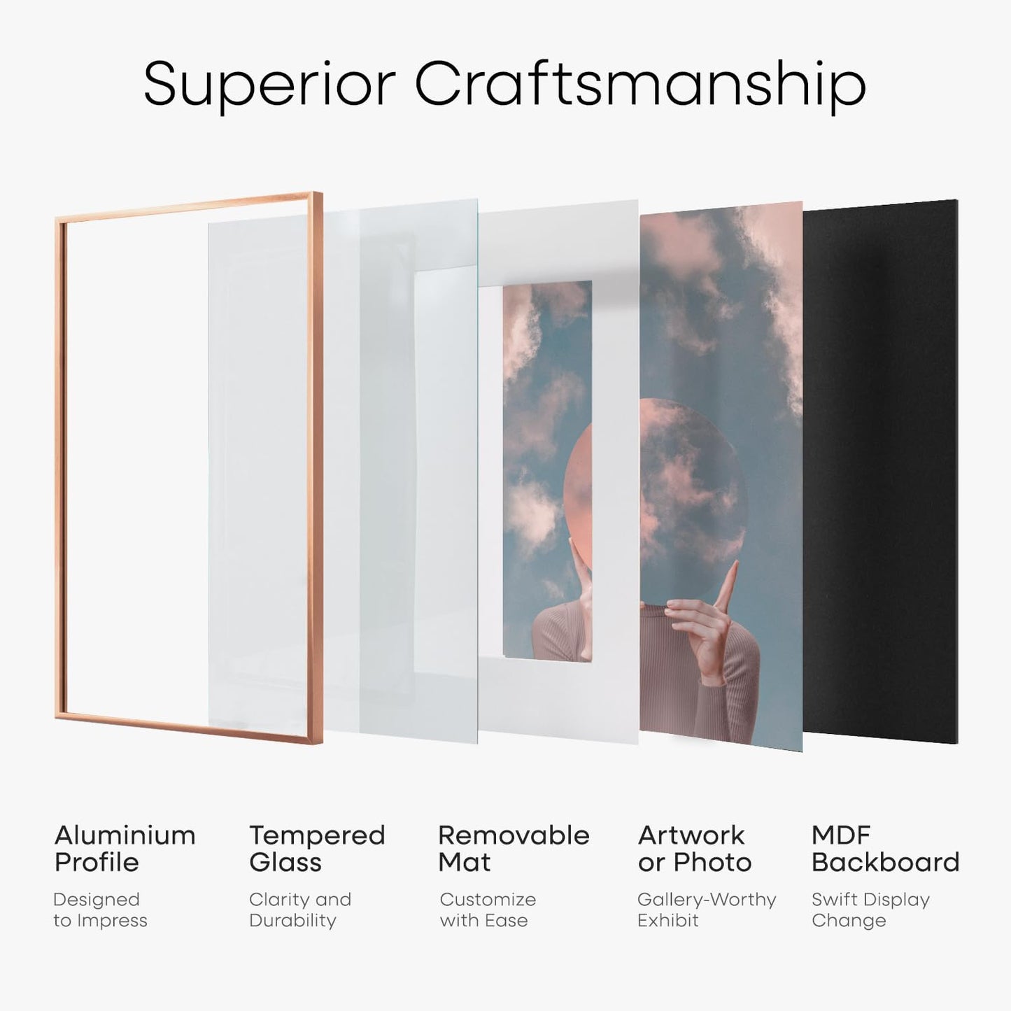 Homeforia 20x24 Frame Rose Gold, High End Metal 20x24 Poster Frames with Mat 16x20 inch Photo, 20 x 24 Rose Gold Picture Frame Matted to 16 by 20 Print, 24x20 Frame, Tempered Glass, Wall Kit, Set of 1