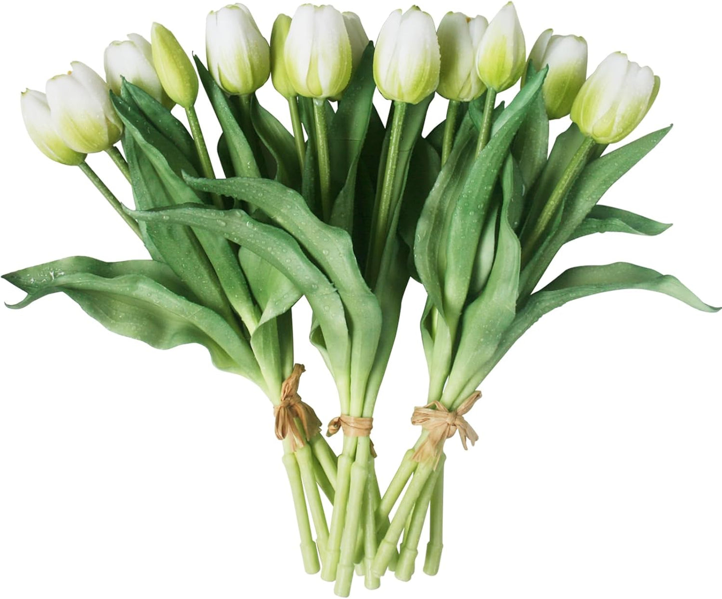 15pcs Artificial Tulips Flowers, Fake Tulips Real Touch, Faux Latex Bouquets, for Party Wedding Home Room Decoration (White)