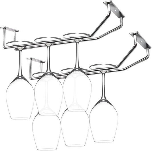 10.8 Inch Wine Glass Rack, Under Cabinet Wine Glass Holder, Wine Glass Hangers Under Shelf, Chrome Finish Stemware Rack, Hanging Stemware Holder for Cabinet Kitchen Bar, Set of 2