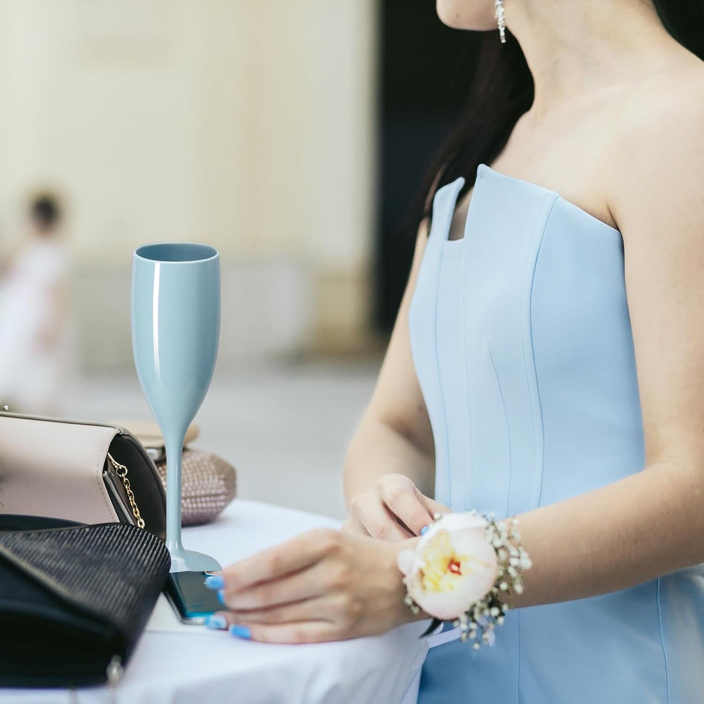 XUWAIDSGN Acrylic Champagne Flutes Toasting Glasses Unbreakable Mimosa Bar Reusable Wine Glasses Vintage Champagne Flutes Stemmed Drinking Cups 5.4 OZ for Christmas Birthday (10, Blue)