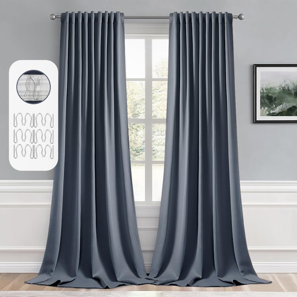 MIULEE Stone Blue Back Tab Blackout Curtains 120 Inch Long 2 Panels Set for Bedroom, Rod Pocket/Pinch Pleated Extra Long Thermal Insulated Living Room Darkening Light Blocking 10FT Drapes