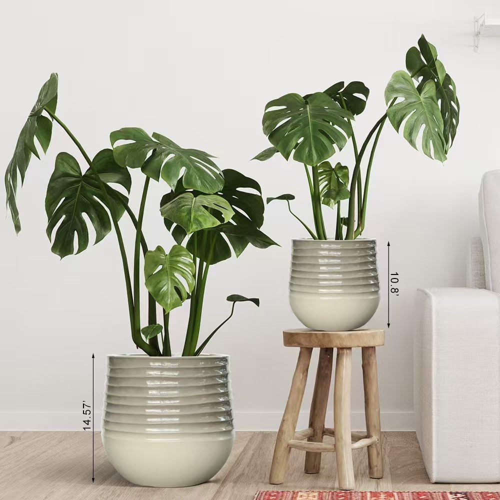 10.8" H Resin Tall Planters for Outdoor Plants, Modern Taupe Round Tapered Plastic Flower Pot for Outdoor and Indoor Plants, Large Plant Pot with Drainage Holes and Rubber Plug for Home Garden Patio