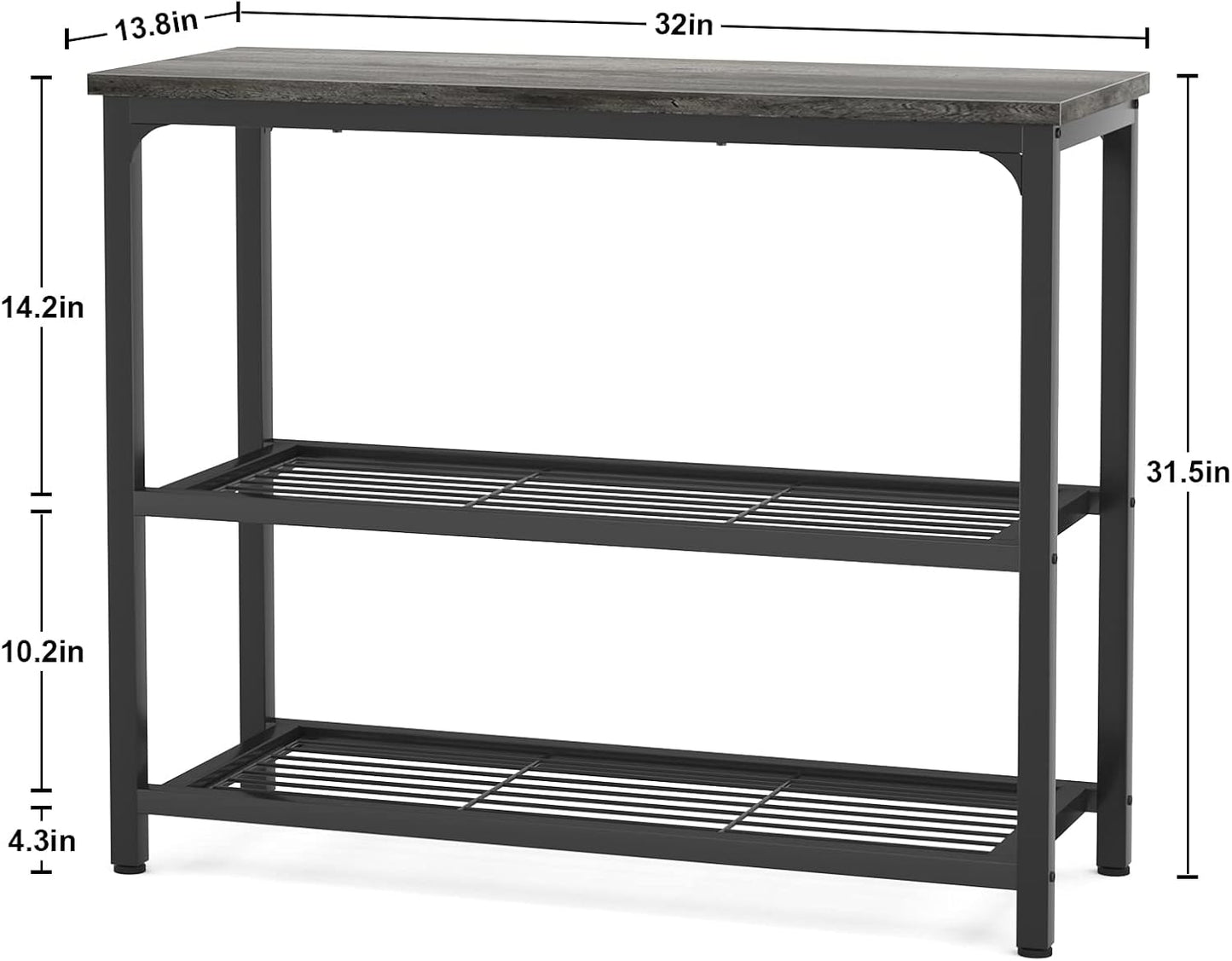 Ecoprsio Small Console Table, Sofa Table with Double Mesh Shelves, Modern Entryway Table for Entryway, Hallway, Foyer, Front Hall, Sofa Couch, Living Room, Bar, Kitchen, 32 Inch, Grey