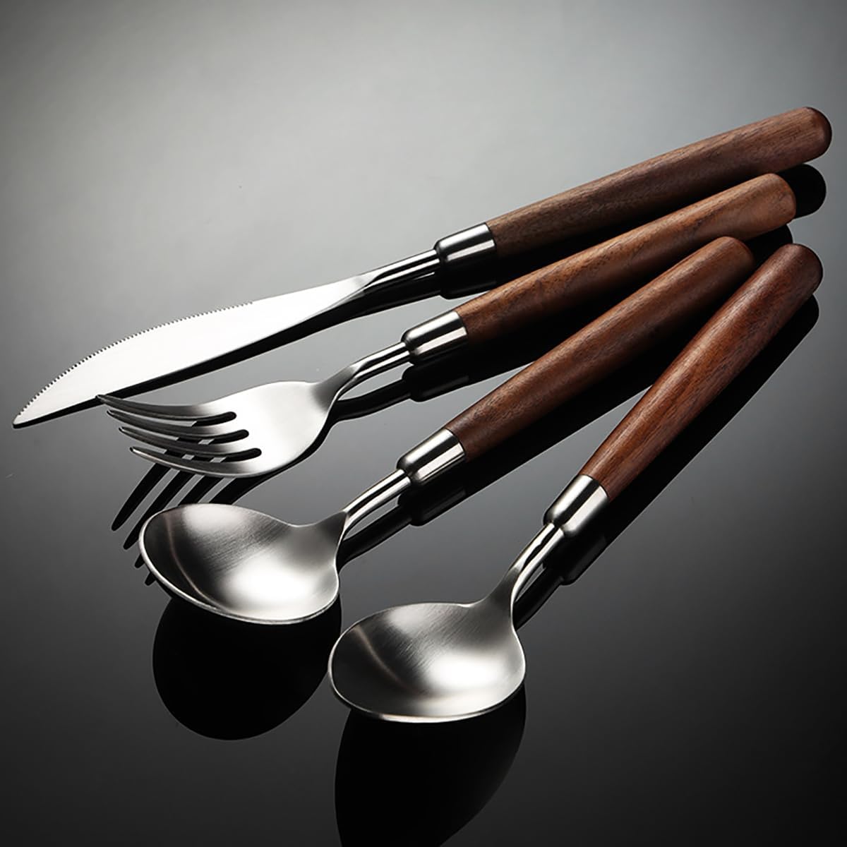 Silverware Set 12 Piece Flatware Cutlery Set Service for 3,18/10 Stainless Steel Forged Walnut Wooden Handle Matte Brushed Dishwasher Safe Premium Durable Utensil Sets for Home Kitchen Wedding