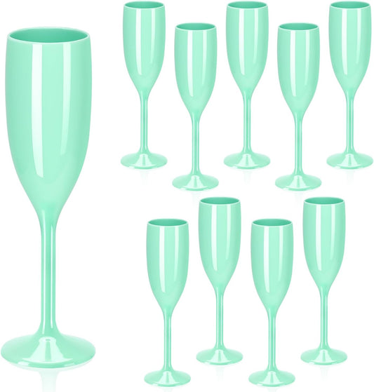 XUWAIDSGN Acrylic Champagne Flutes Toasting Glasses Unbreakable Mimosa Bar Reusable Wine Glasses Vintage Champagne Flutes Stemmed Drinking Cups 5.4 OZ for Christmas Birthday (10, Mint Green)