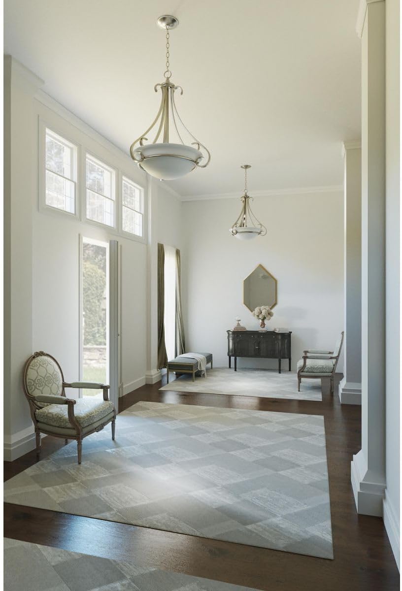 Torino Collection 3-Light Etched Glass Transitional Inverted Pendant Light Brushed Nickel