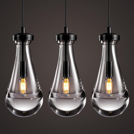 Modern Raindrop Pendant Lights Set of 3, Pendant Lights Kitchen Island 3 Pack, Matte Black Pendant Lights for Bedroom Bathroom, Chandelier for Living Room Hallway, Bulb Included