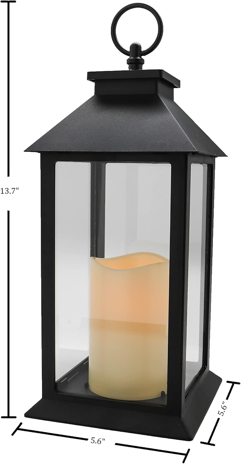 YAKii Hanging Glass Panes Lantern Portable Led Candle Light Operated by 3AAA Battery Use for Garden Yard, Indoor & Christmas Day Decoration etc (Black 2PCS)