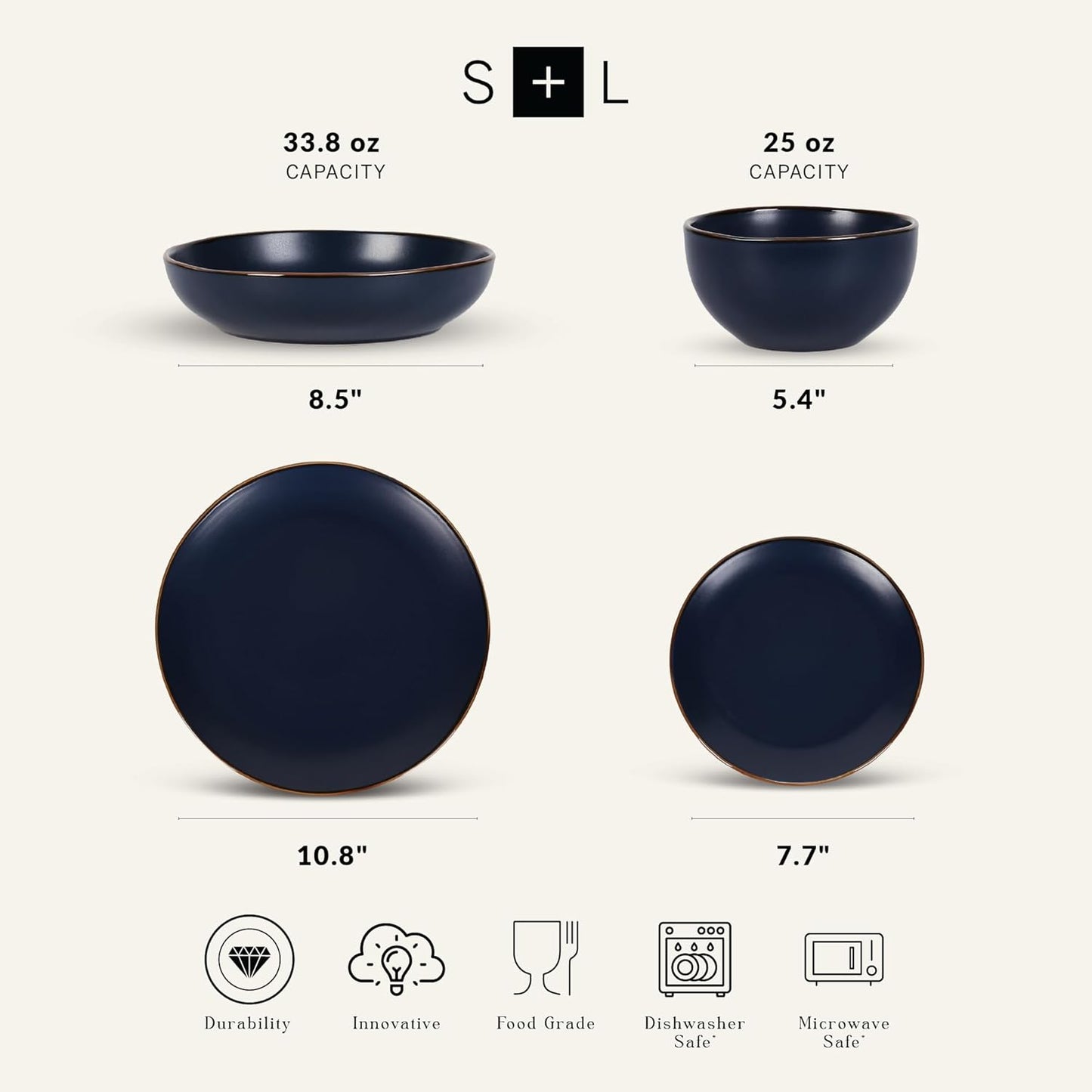 Stone Lain Brasa Modern Stoneware 16 Piece Dinnerware Sets, Plates and bowls Sets, Dish Set for 4, Blue