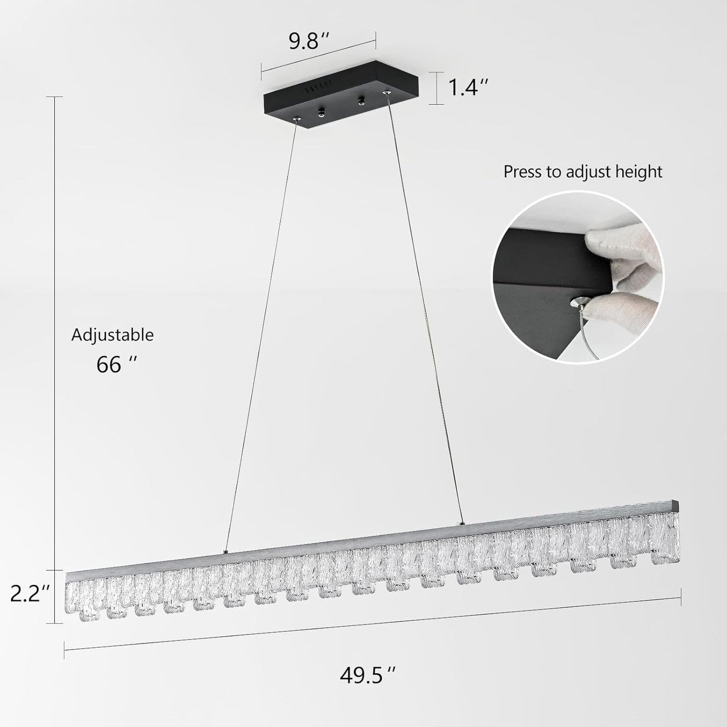 Modern Pendant Lights Kitchen Island, 50" Minimalist Dimmable LED Linear Light Fixture Silvery Gray Aluminum Bar Lights Hanging for Dining Room, Kitchen, Restaurant, Living Room