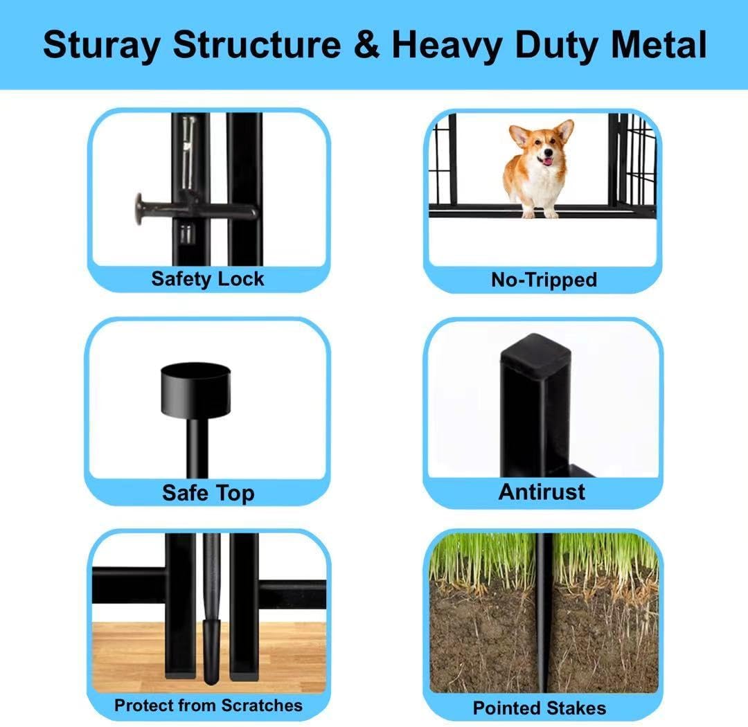 14 Panels Tall Garden Fence with Gate, 36 in(H) X31 Ft(L) Wide Door Low Sills Dog Fencing Outdoor for Yard, Black Garden Fence for Dogs Rabbits