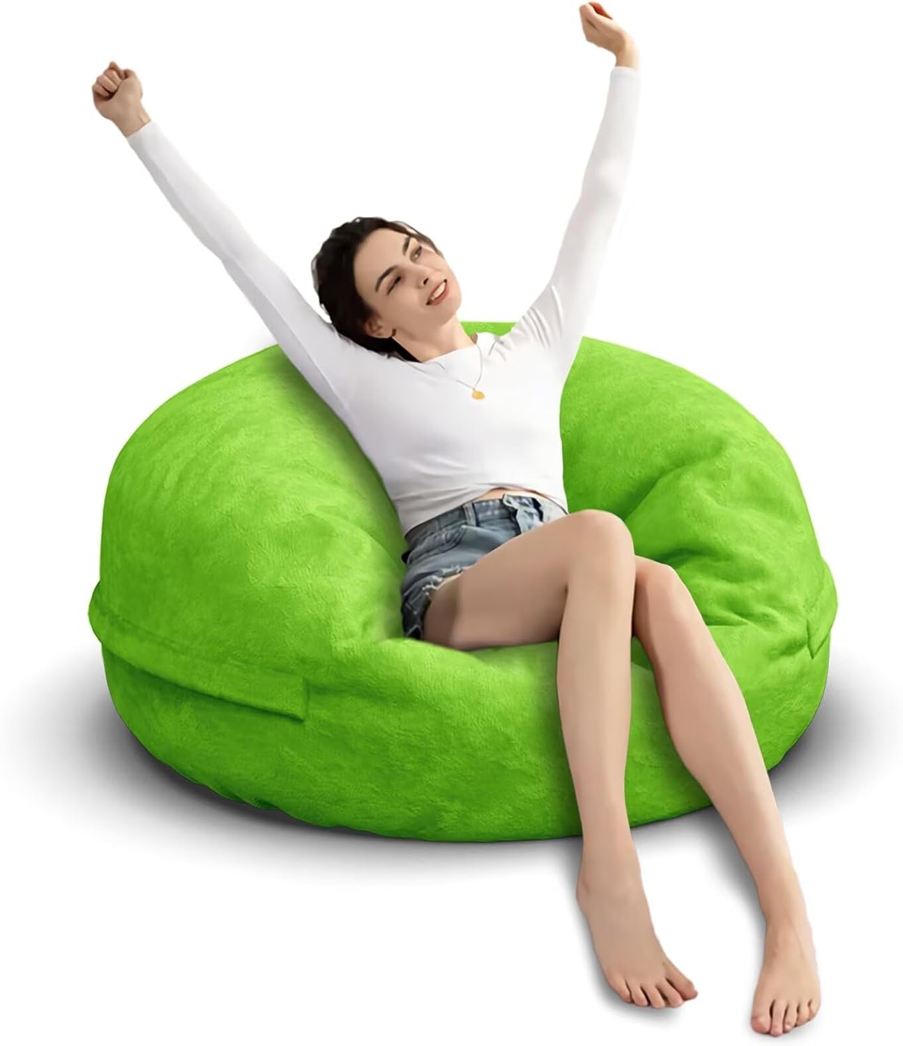 Bean Bag Chair for Adults 3FT,Soft Removable Cover for Teens/Girls Bedroom,Fluffy Giant Round Floor Beanbag Lounger Chairs (No Filler,Green)