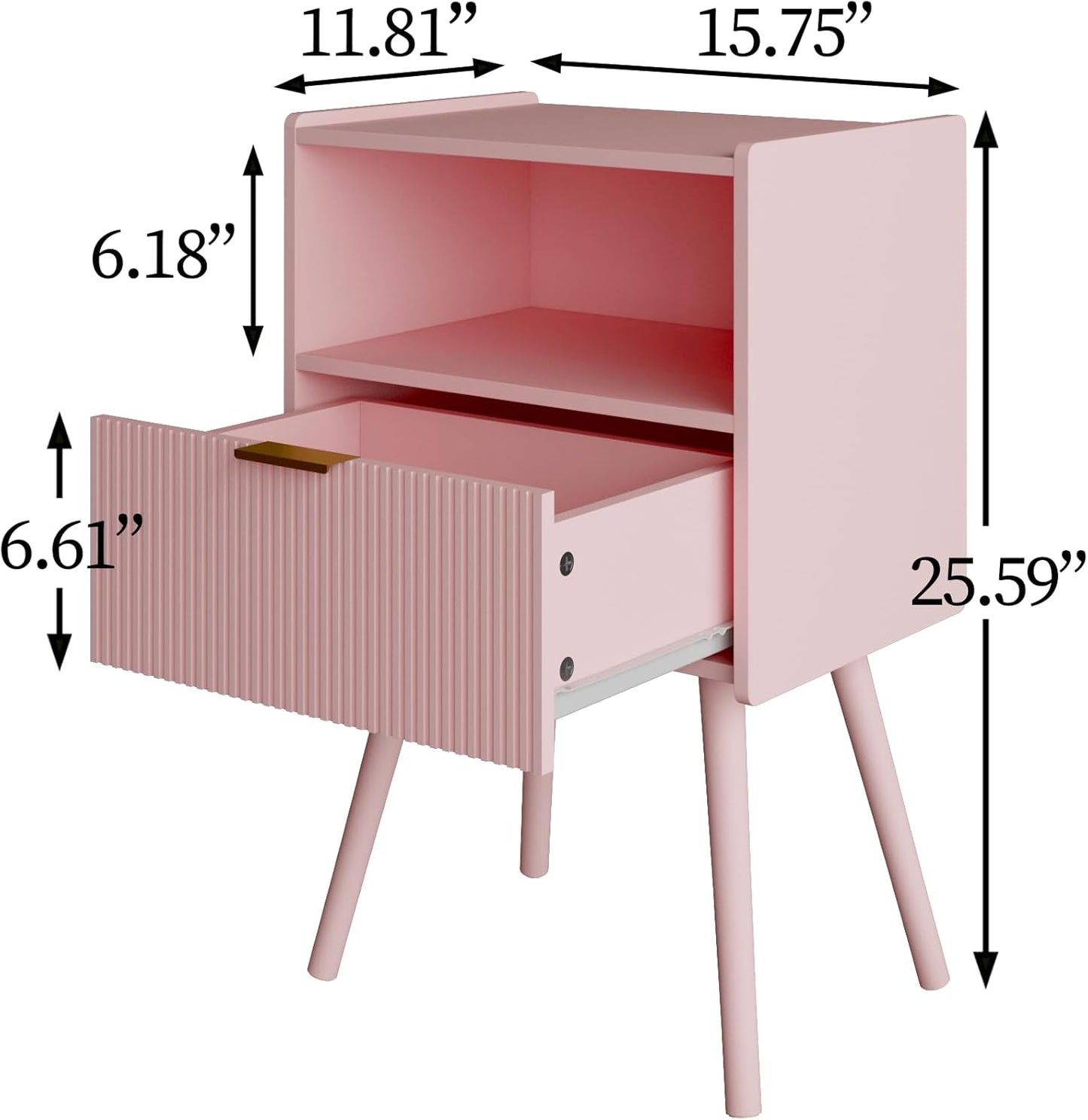 Nightstand,Modern Bedside Table with Storage Drawer and Open Wood Shelf, Accent Night Stand with Solid Wood Legs for Living Room, Bedroom and Small Spaces,Easy Assembly (Pink)