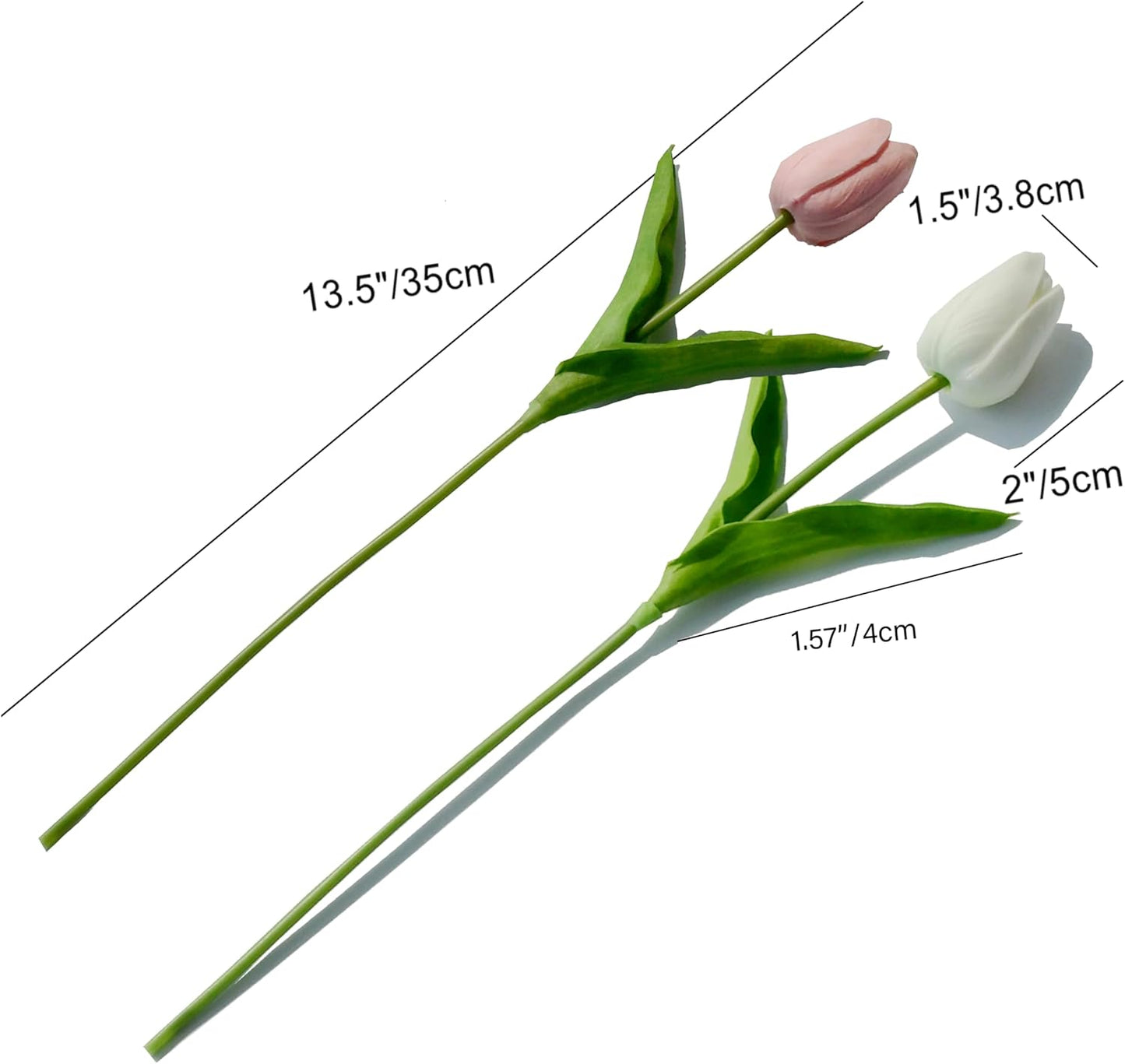 Mandy's Artificial Tulips 20 Stems White and Light Pink PU Faux Flowers for Wedding Home Decor 13.5 Inch