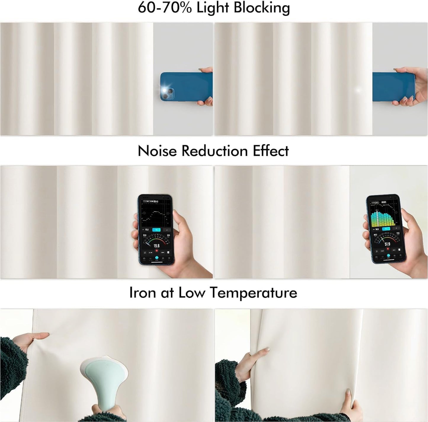 MIULEE Ivory Back Tab Blackout Curtains 102 Inch Long 2 Panels Set for Bedroom, Rod Pocket/Pinch Pleated Thermal Insulated Living Room Darkening Light Blocking Floor to Ceiling Drapes