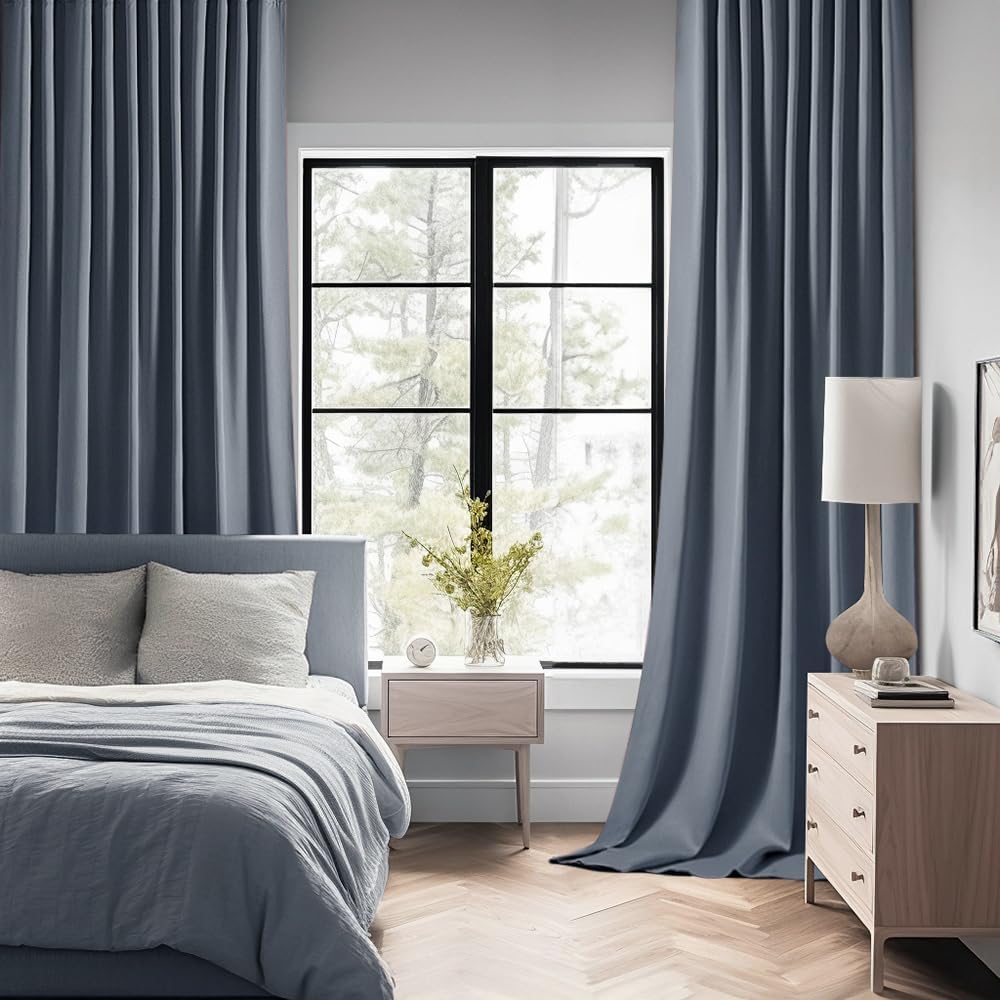 MIULEE Stone Blue Back Tab Blackout Curtains 63 Inch Length 2 Panels Set for Living Room Bedroom Privacy, Rod Pocket/Pinch Pleat Thermal Insulated Room Darkening Pleated Light Blocking Drapes