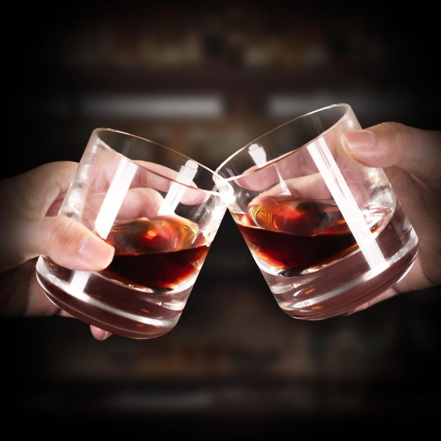 KAMMAK Crystal Whiskey Glasses Set of 2, 6.76oz Old Fashioned Glasses Stemless, Hand Blown White Cocktail Glasses, Engagement Gifts for Couples, Women, Men