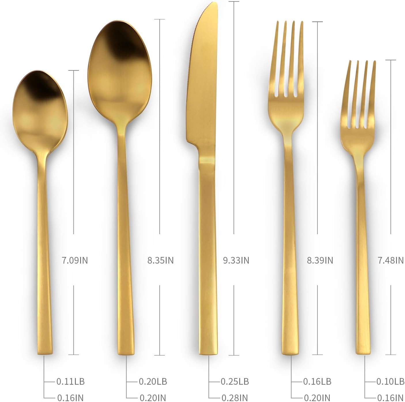 Stainless Steel Flatware Set Hand Forged 18/10 Silverware Set Cutlery Set Gold Cuboid Handle Matte Finished 40 Pieces Service for 8