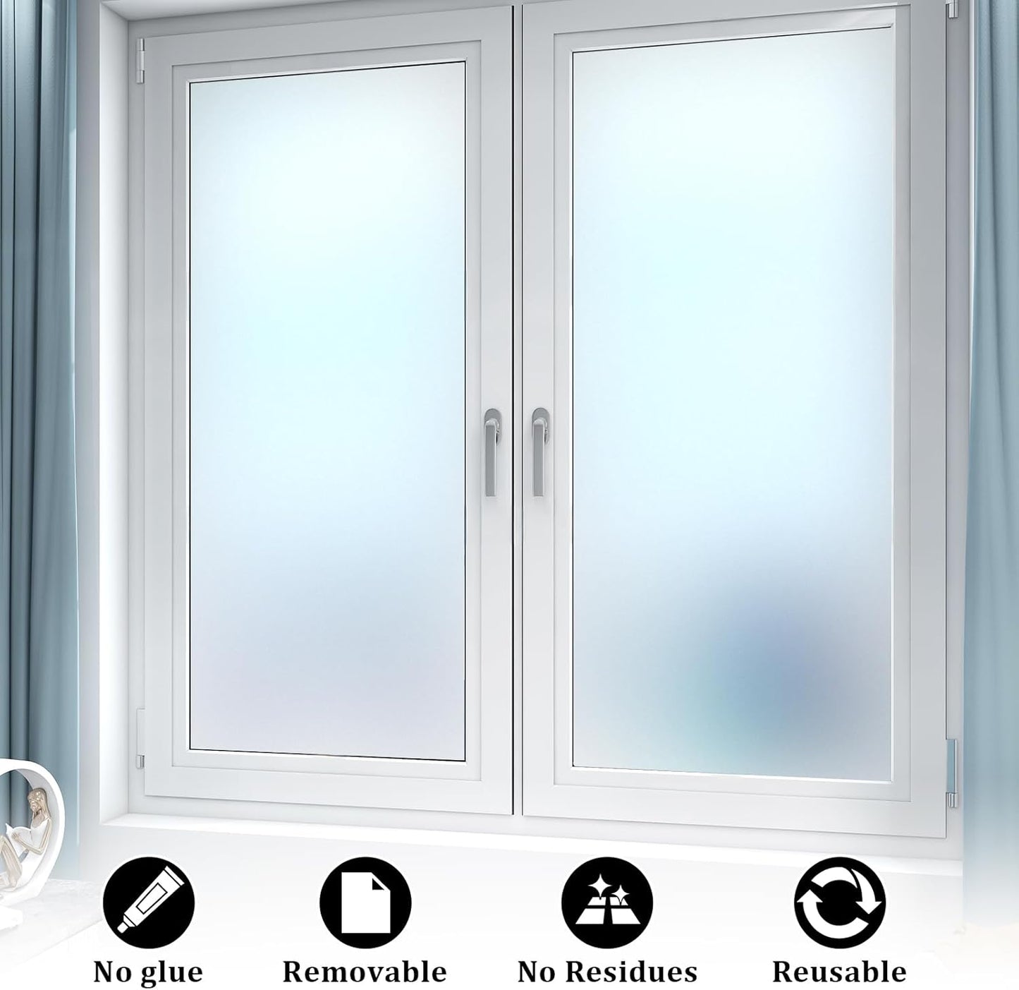 Window Privacy Film, Frosted Glass Static Cling Non-Adhesive Window Cover for Bathroom UV Blocking Heat Control for Home Decorative Frosting Pure Matte White Size 17.5 x 118.1 Inches
