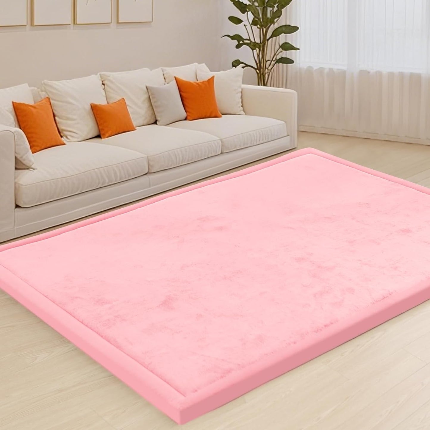 ACOMOPACK Baby Play Mat for Floor,1.3" Thick Memory Foam Area Rug for Living Room,Soft Velvet Crawling with Non-Slip Bottom for Kid,Toddler,71"×79" Tummy Time Nursery Rugs,Yoga（Pink）