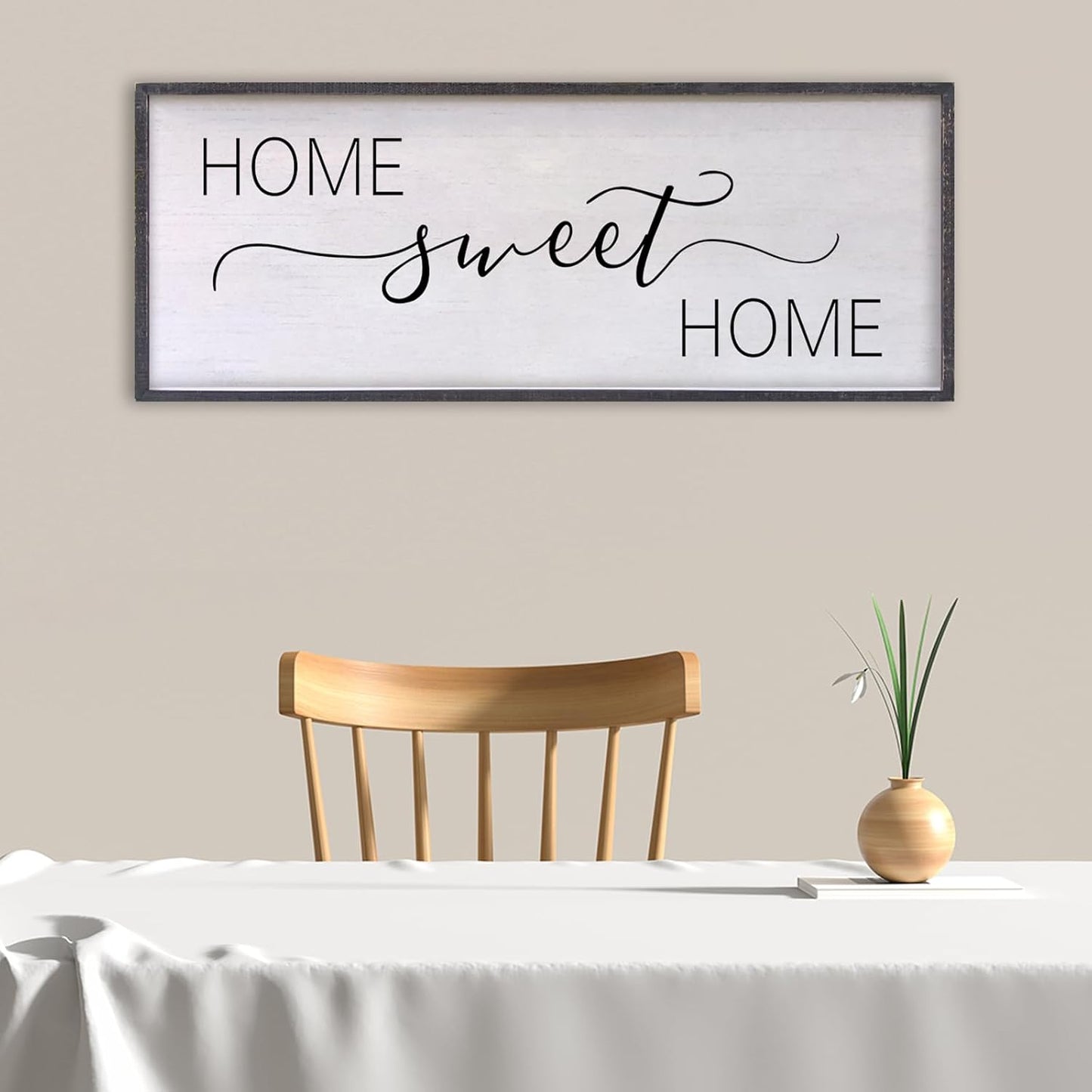 Home Sweet Home Sign Wall Decor 40"x15" Above Bed Living Room Large Wooden Framed Family Plaques Art (Black)