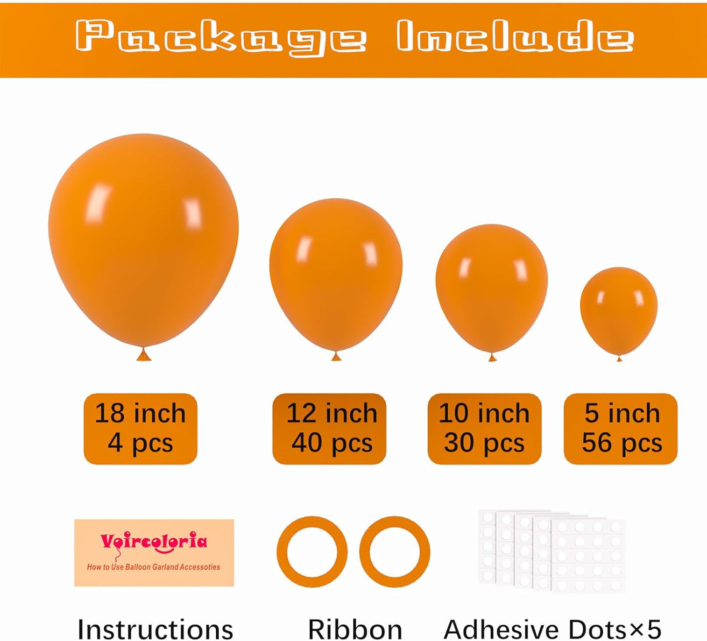 130pcs Burnt Orange Balloons Different Sizes 18" 12" 10" 5" Retro Orange Latex Balloon Garland Arch Kit for Birthday Baby Shower Graduation Wedding Anniversary Party Decorations