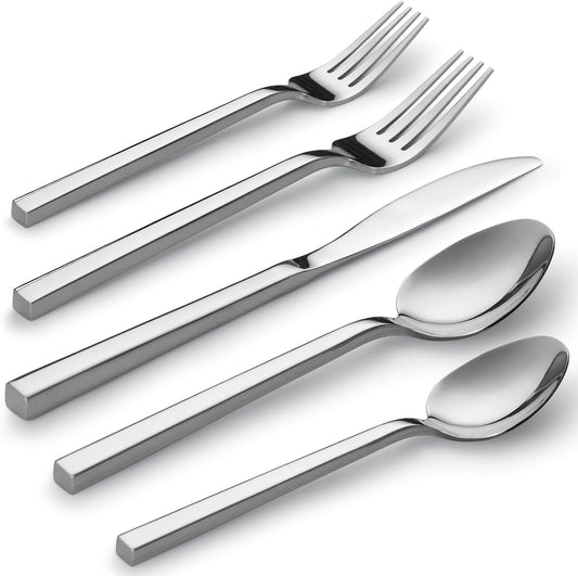 Alata Cube 20-Piece Forged Stainless Steel Flatware Set Cutlery Set,Silverware Set Service for 4,Mirror Finish,Dishwasher Safe