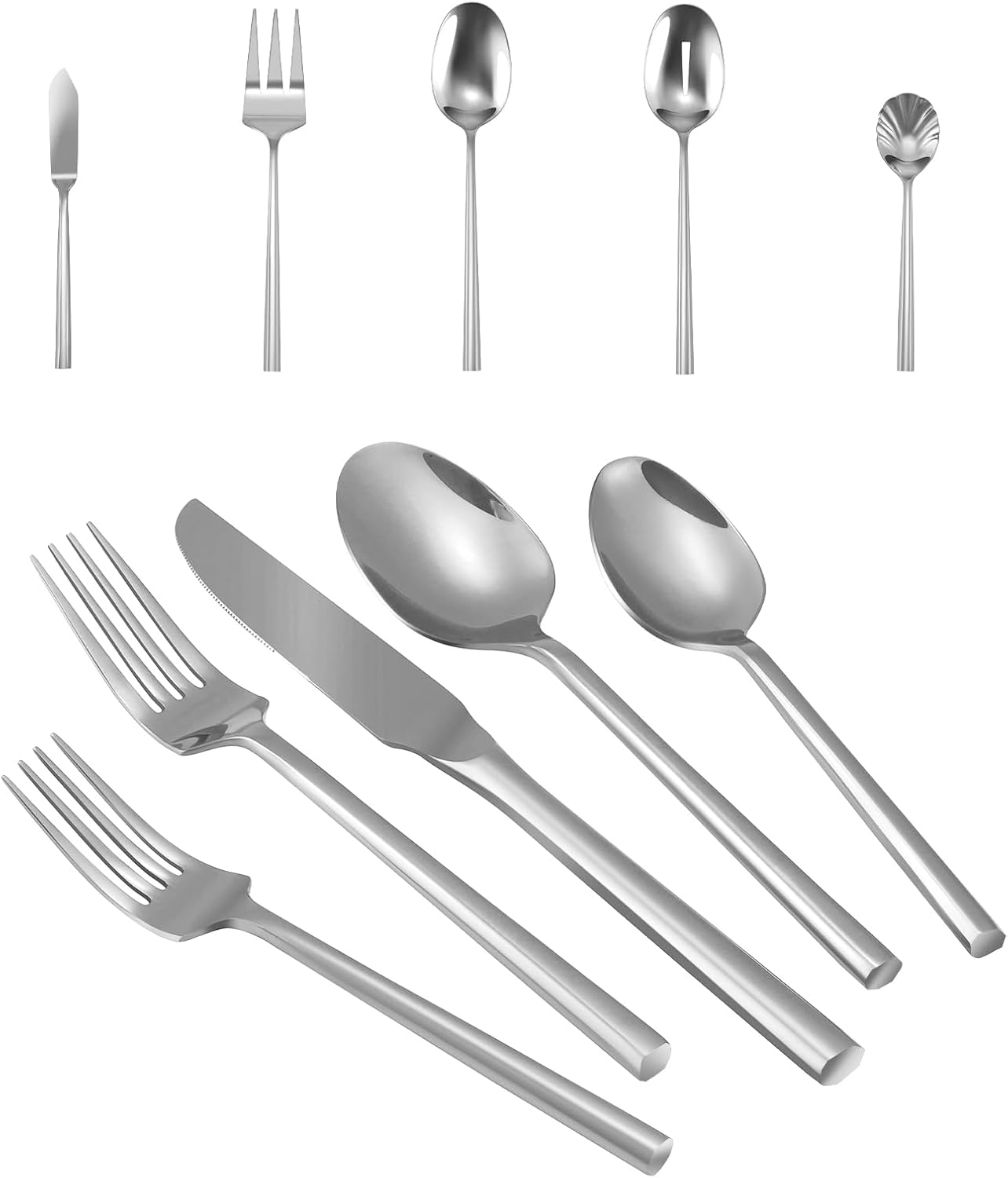 Silverware 45-Piece Flatware Set with Serving Utensils Stainless Steel Thick Heavy Mirror Polished Silver Cutlery Set for Wedding Hotel Restaurant, Service for 8