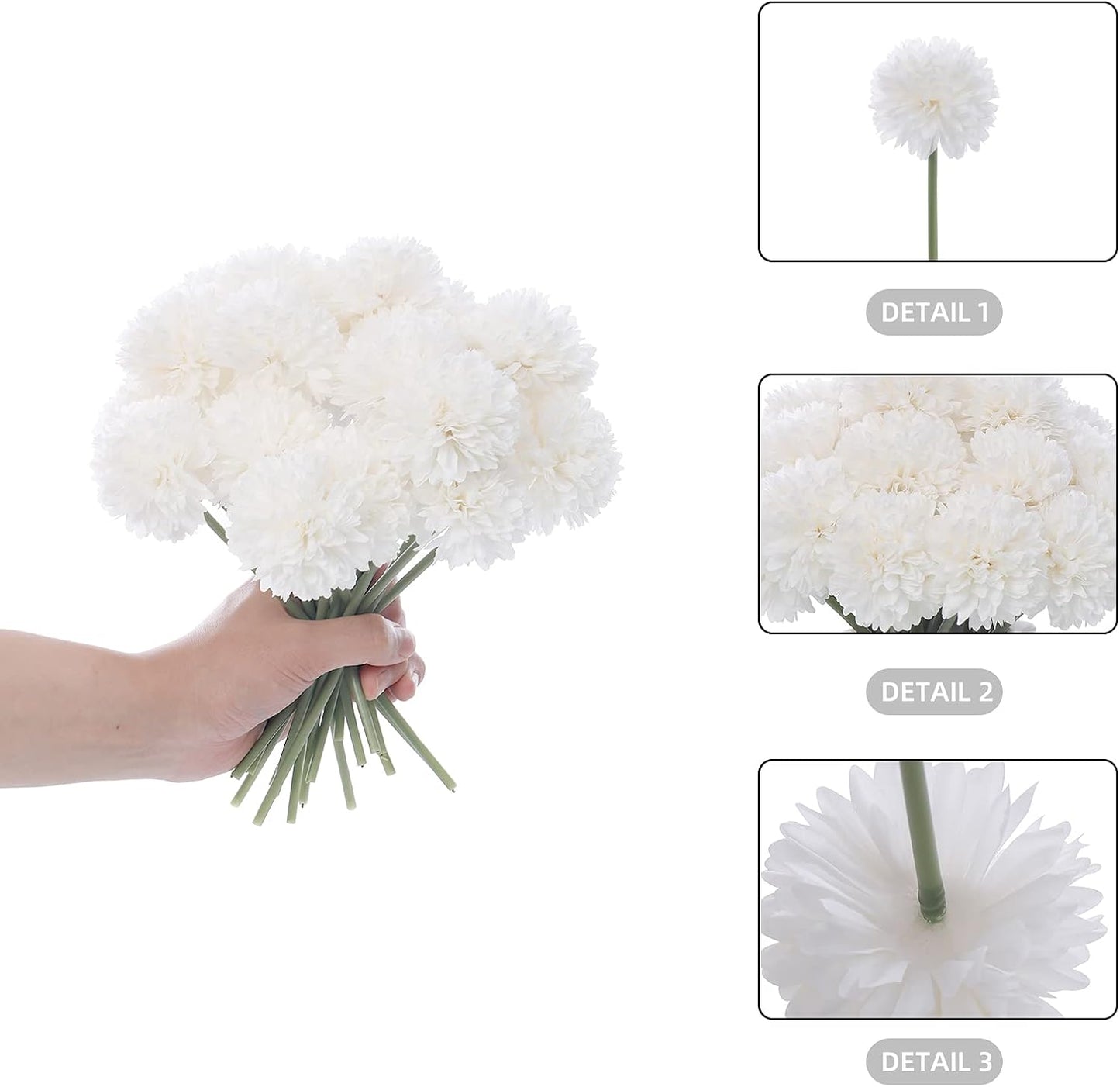 Kimura's Cabin 20Pcs Fake White Flowers Artificial Chrysanthemums Ball Flower Faux Silk Mums Flowers for Wedding Party Home Kitchen Table Core Decoration DIY Bouquets (White)