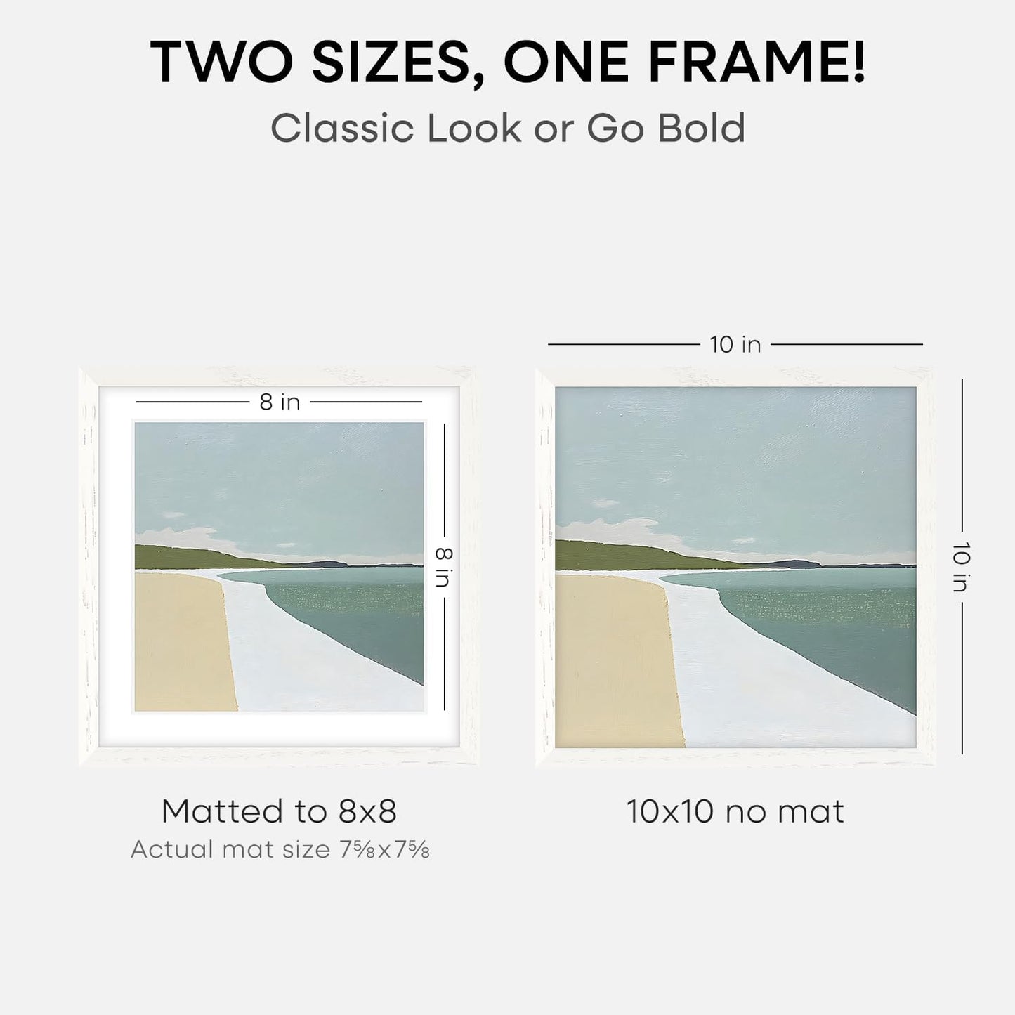 Homeforia 10x10 White Picture Frame, High-End Oak 10 x 10 Square Wooden Frames with Mat 8 by 8 Photo, 10by10 Wood Frame Matted to 8x8 Print, Wall or Tabletop Frames, Tempered Glass, Wall Kit, Set of 1