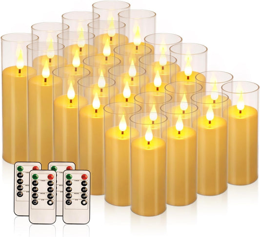 Set of 24 Flameless Led Battery Opeated (D2.2'' x H5''6''7'') Realistic Moving Wick Candles with 10-Key Remotes and Cycling 24 Hours Timer
