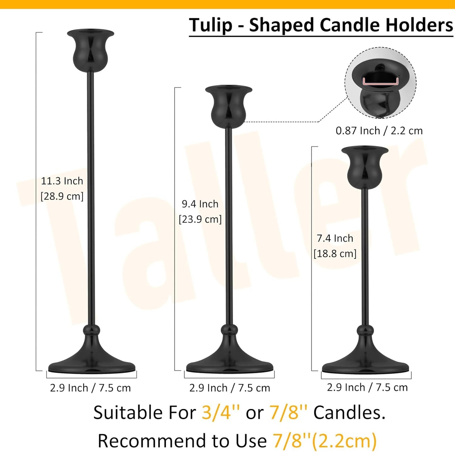 Taper Candle Holder Tall Vintage Metal Candlestick Holders Candle Stick Candelabra for Halloween Thanksgiving Christmas Holiday Wedding (Matt Black, 2 Sets (6 pcs))