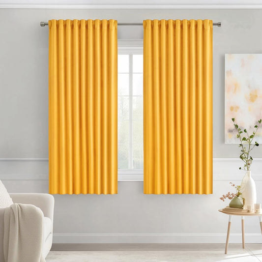 MIULEE Yellow Back Tab Blackout Curtains 63 Inch Length 2 Panels Set for Living Room Bedroom Privacy, Rod Pocket/Pinch Pleat Thermal Insulated Room Darkening Pleated Light Blocking Drapes