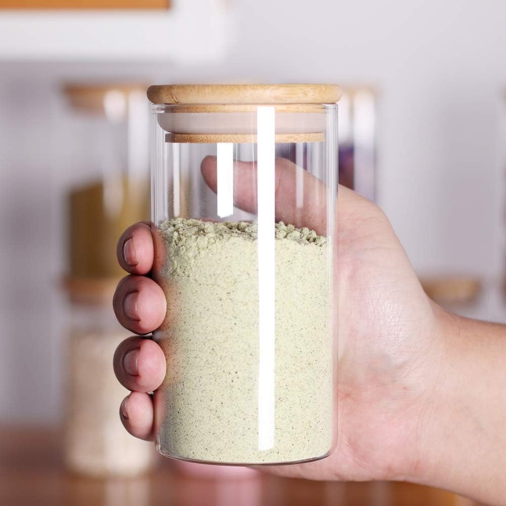 12 Pcs Glass Spice Jars - 8.5oz Empty Small Glass Bottles with Bamboo Airtight Lids and Labels - Thicken Seasoning Spice Containers for Kitchen Organization and Storage…