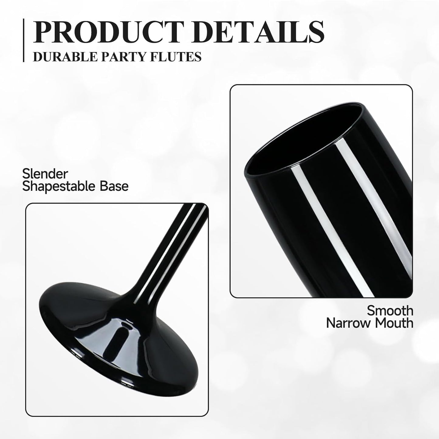 XUWAIDSGN Acrylic Champagne Flutes Toasting Glasses Unbreakable Mimosa Bar Reusable Wine Glasses Vintage Champagne Flutes Stemmed Drinking Cups 5.4 OZ for Christmas Birthday (24, Black)