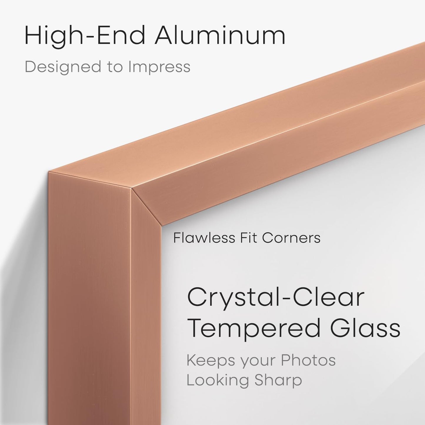 Homeforia A4 Picture Frame Rose Gold, High End Metal 8.3 x 11.7 inch Poster Frames with Mat 5.8 by 8.3 Art, A4 Size Frames Matted to A5 Photo, 8.3x11.7 Wall or Tabletop Frame, Tempered Glass, Set of 1