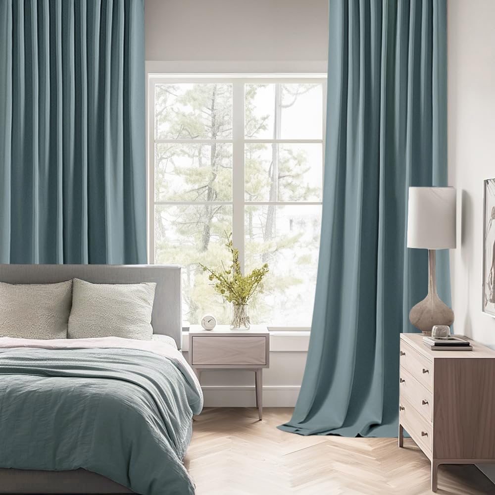 MIULEE Greyish Blue Back Tab Blackout Curtains 90 Inches Long 2 Panels Set for Living Room Bedroom Privacy, Rod Pocket/Pinch Pleat Thermal Insulated Room Darkening Pleated Light Blocking Drapes