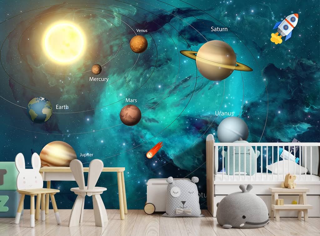 Kids Universe Planet Galaxy Wallpaper Solar System Starry bight Sky Ceiling Nursery Wall Mural - 137"x96"（Not Peel and Stick）